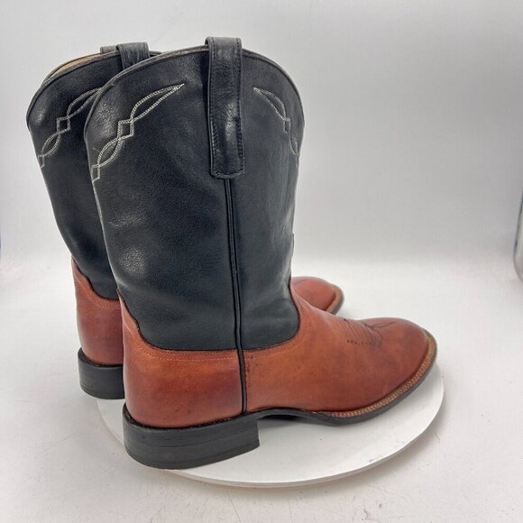 Dennard's Western Wear Men Size 9 Brown Black Color Block Leather Western Boot - Picture 5 of 16